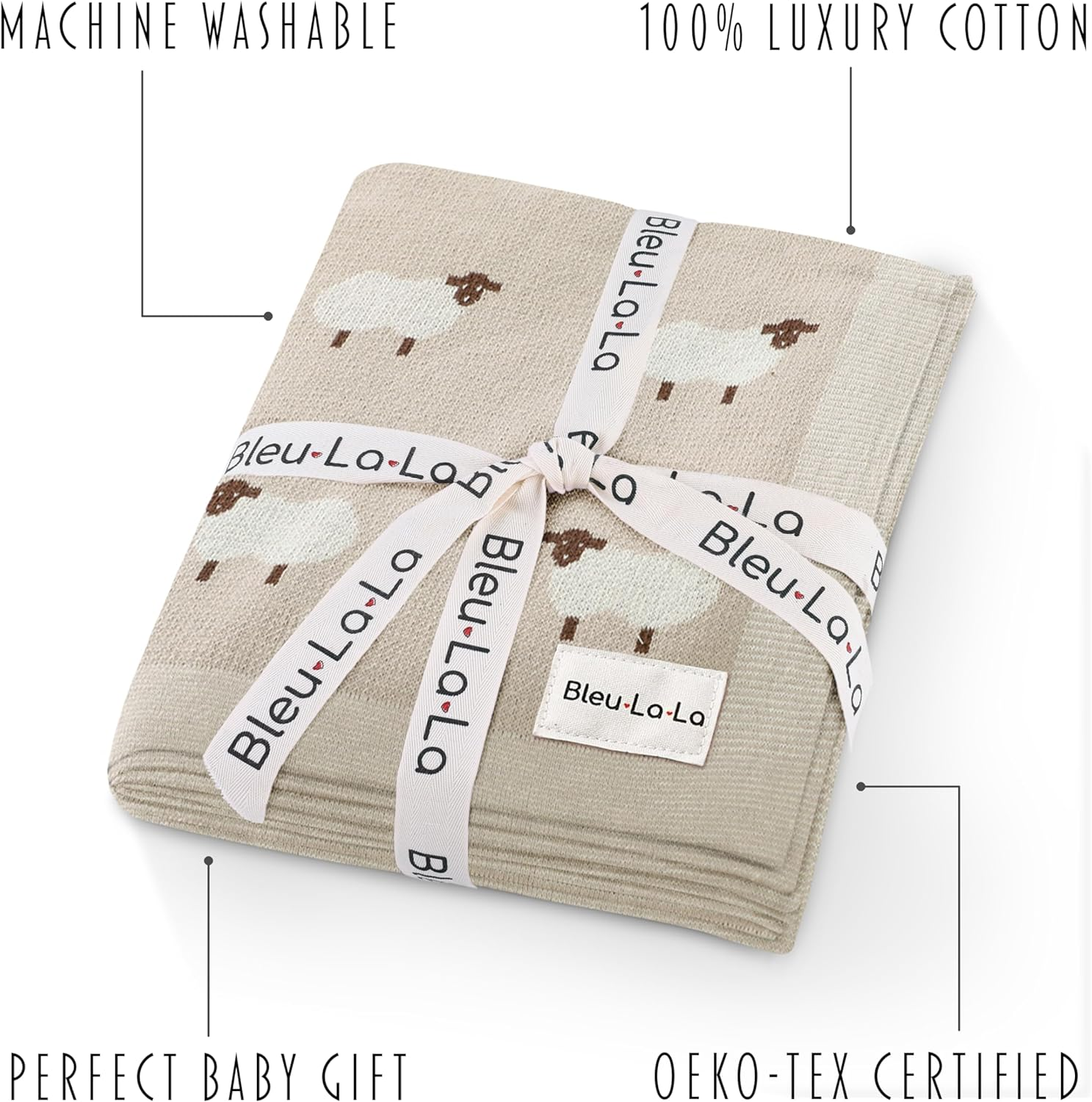 Baby Swaddle Blanket - 100% Luxury Cotton Knit Soft Cozy Lightweight Unisex Receiving Swaddle Crib Stroller Quilt Blanket for Shower Gift Registry for Newborns Infants Toddlers (Sheep - Khaki) image number 4