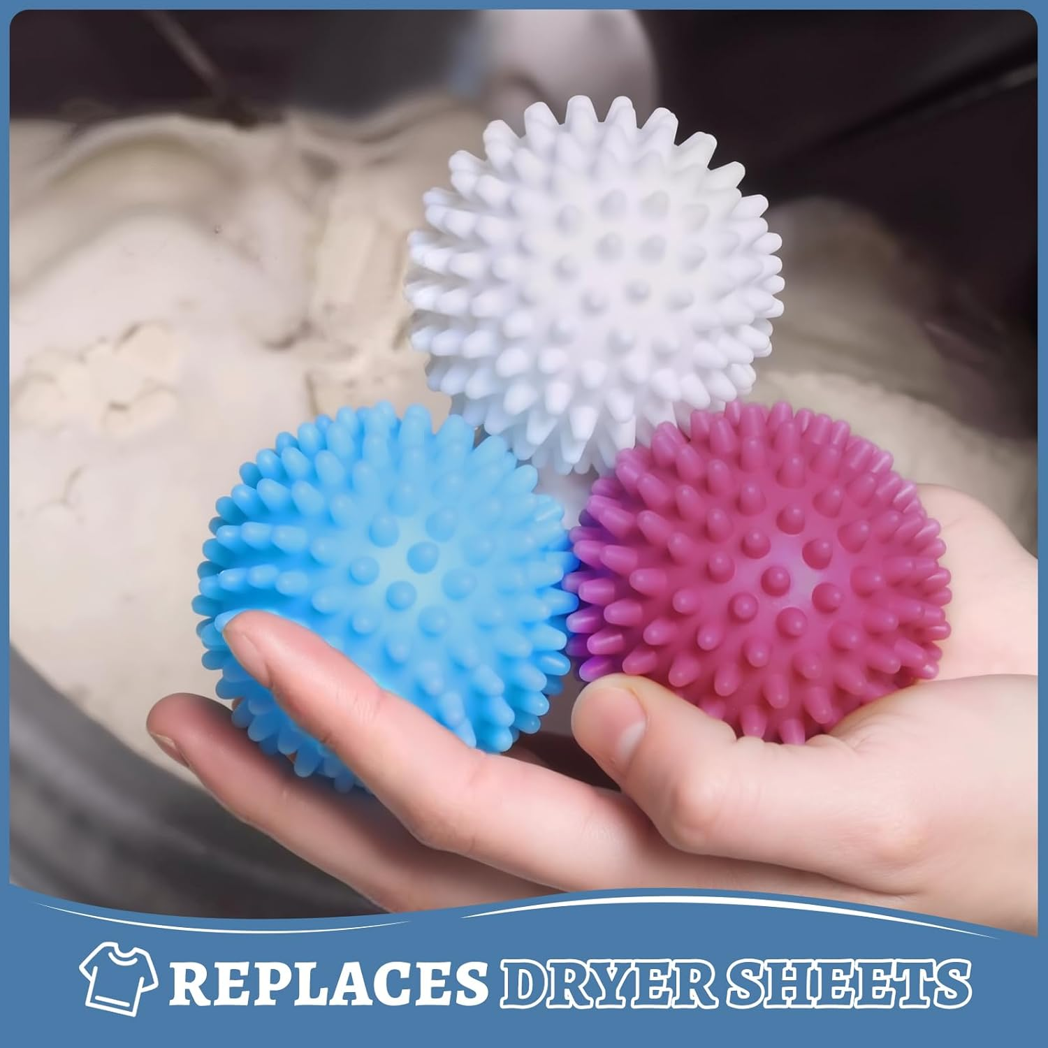 Shanghigh Laundry Dryer Balls Set of 6 - Eco Friendly Fabric Softener Alternatives Soften and Fluff Clothes Wrinkle Release, Drying Ball for Reduce Drying Time and save on Energy - Blue, Pink, White image number 3