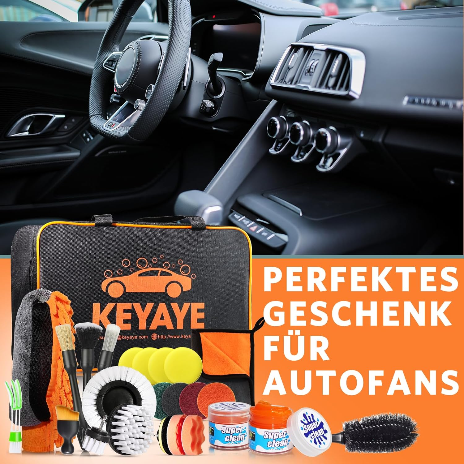 KEYAYE Car Cleaning Set, 25 Pieces Car Care Set, Car Wash Set, Car Cleaning Set with Detailing Brush for Car Cleaning Interior and Exterior, Air Vent, Engine, Wheels, Household Cleaning image number 2