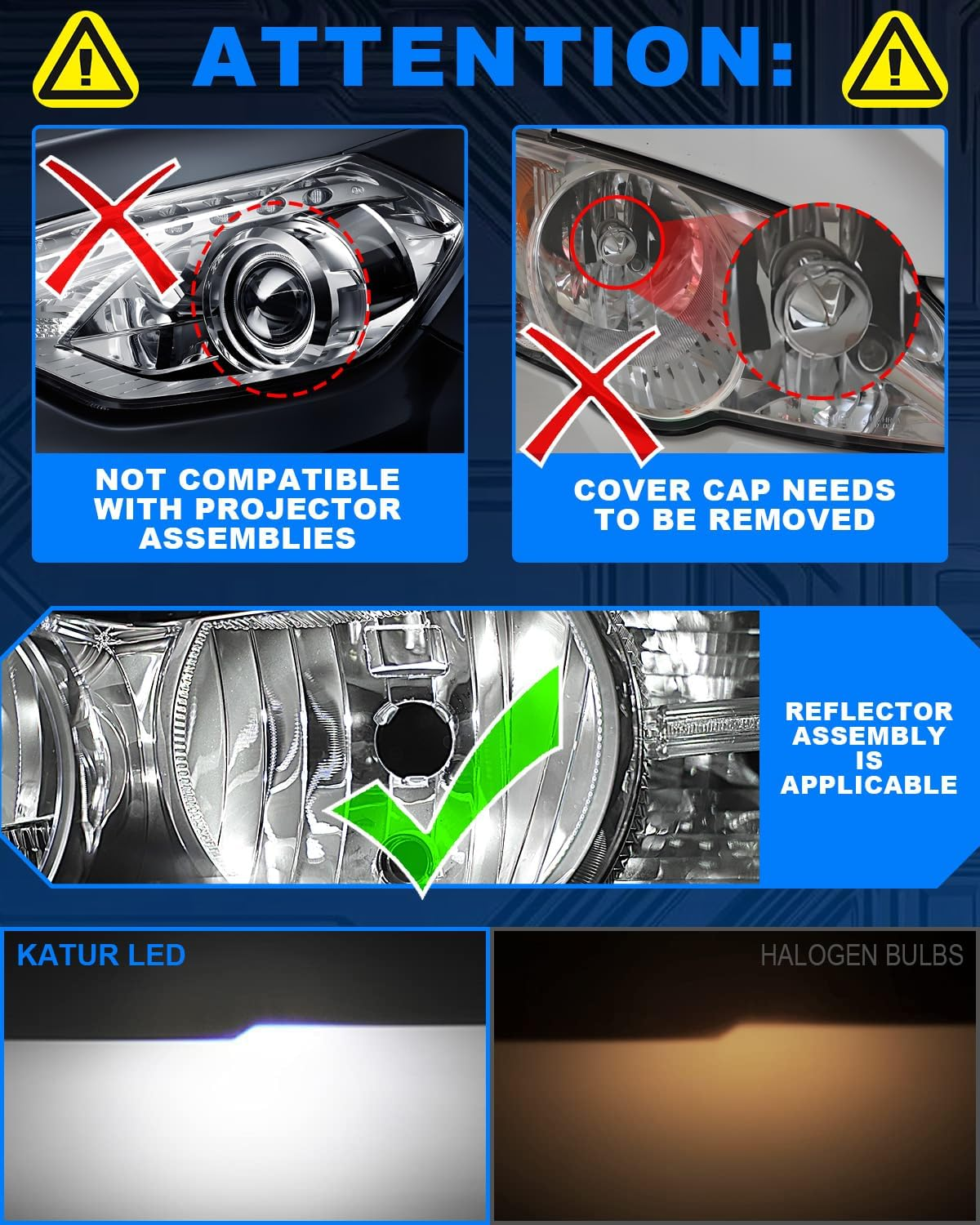 H11 LED Headlight Bulbs, KATUR Upgraded 800% Ultra Brightness 30000LM 6000K Xenon White Real 1:1 Mini Size Plug and Play H8 H9 LED Bulbs with Projector Lens, Pack of 2 image number 1