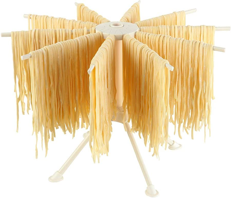 Ourokhome Collapsible Pasta Drying Rack- Plastic Household Noodle Stander with 10 Arms (White)