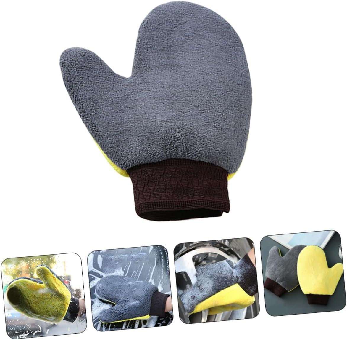 PRETYZOOM Car Wash Gloves 2Pcs Scratch-Free Coral Fleece Wash Mitts Waterproof Non-Slip Large Cleaning Gloves for Automotive Exterior Care