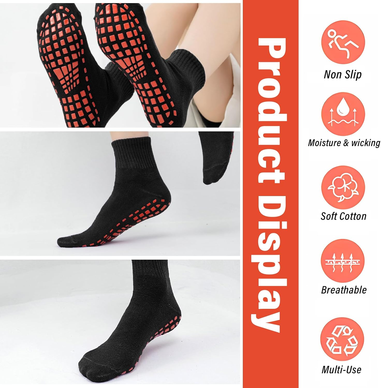 Supcomsta Non Slip Socks for Men Women, Grippy Socks Fitness Grip Sock Pilates, Pilates Grip Yoga Socks with Grips for Women Sport Dance
