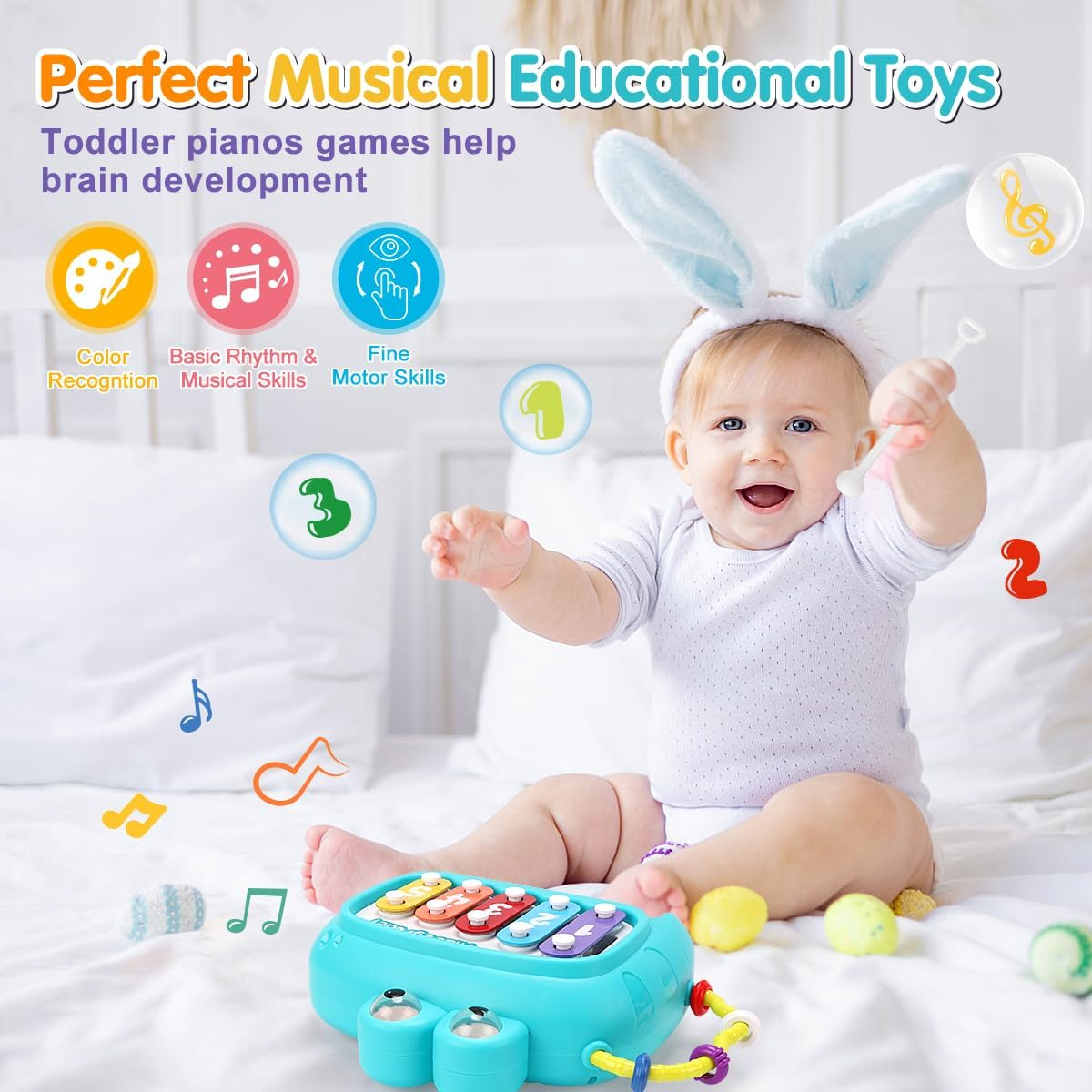 Baby Piano Toy 6 to 12 Months Dinosaur Toys Toddler Musical Toys for Girls Aged 1-2 Early Learning Educational Piano Keyboard Infant Toys Baby Gifts for Boy Girl 1 2 3 4 Years Olds(Blue) - Blue image number 4