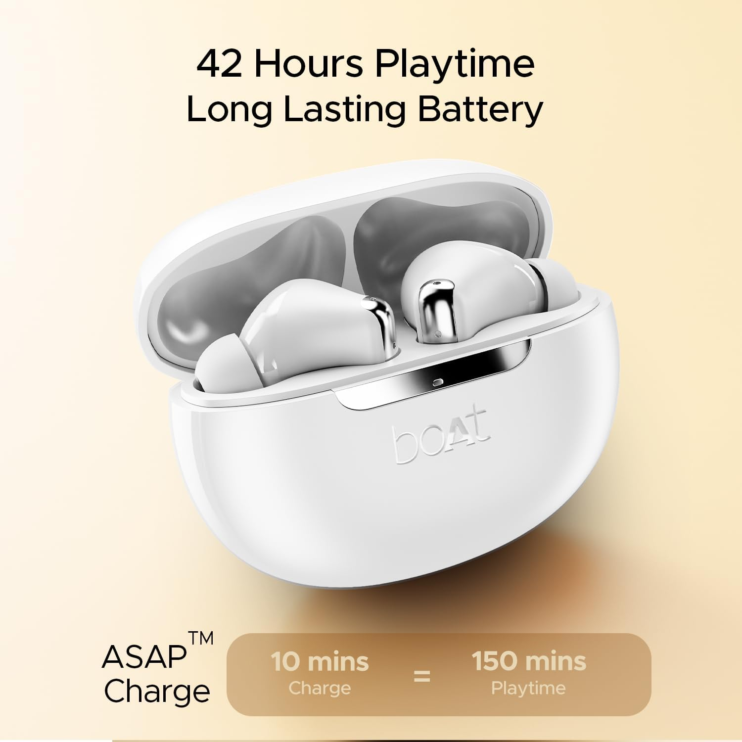 Boat Newly Launched Airdopes 141 ANC TWS Earbuds with 42 Hrs Playback/50 Ms Low Latency Beast&trade;Mode/Iwp&trade;Tech/Signature Sound/Quad Mics with Enx&trade;/Asap&trade; Charge/Usb Type-C Port/Ipx5 (White) - White image number 3