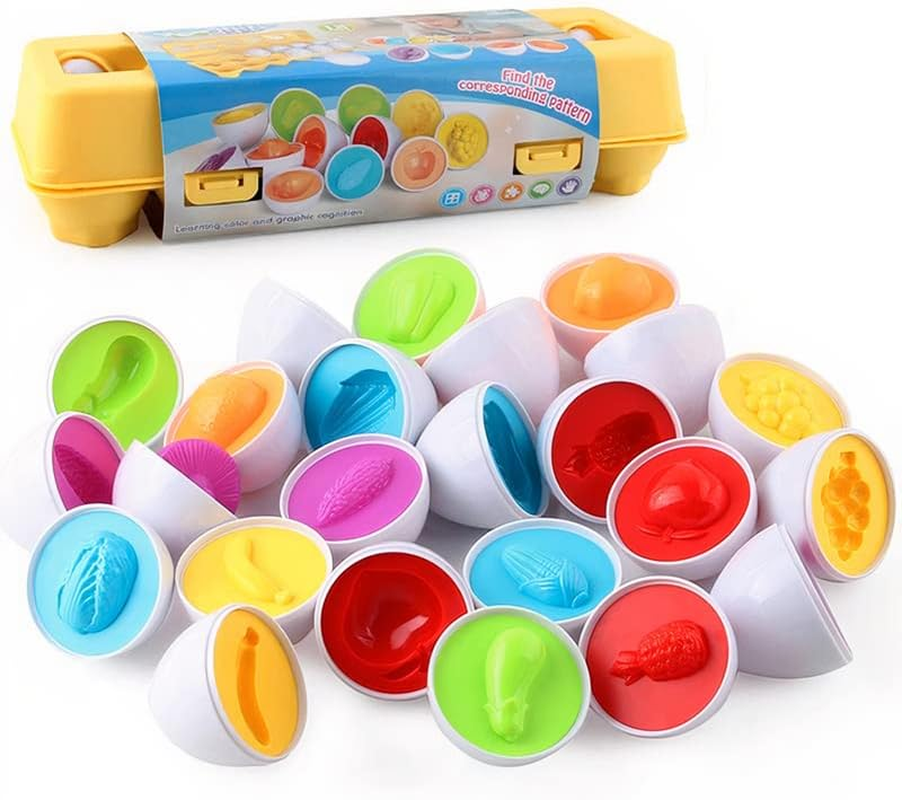Matching Eggs Color Shape Fruit Number Recognition Sorting Counting Montessori Toys Fine Motor Skill Early Learning Child-Safe Educational Toys for Babies Kids and Toddlers (12 Eggs) (Numbers) image number 2
