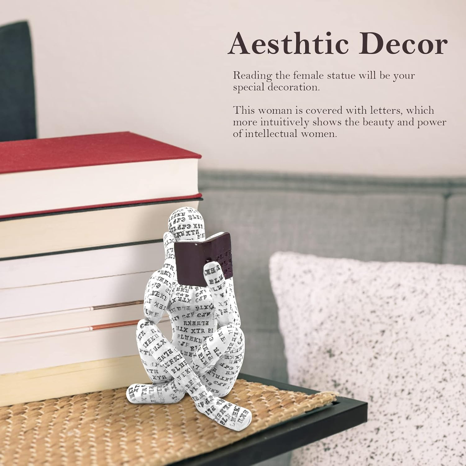 Reading Woman Figurine, Home Decor Pulp Reading Woman Figurine Thinker Statue Aesthetic Sculpture Room Decor Modern Abstract Decoration on Shelf Table Desk for Living Room Office Bedroom image number 6