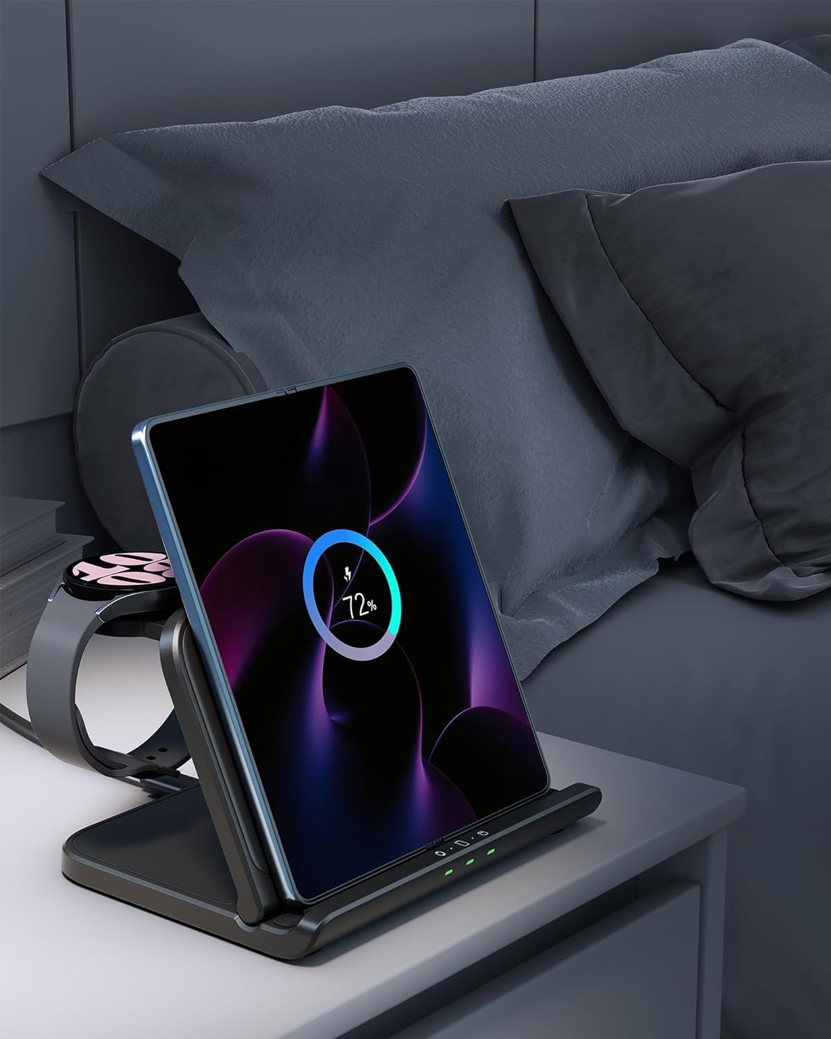 Swanscout Wireless Charger for Samsung Z Fold 7/6/5/Pixel 9 Pro Fold, 3 in 1 Foldable Wireless Charging Station for Samsung Z Fold, Galaxy Watch 7/Ultra/6/5, Galaxy Buds 3, Swanscout 705S