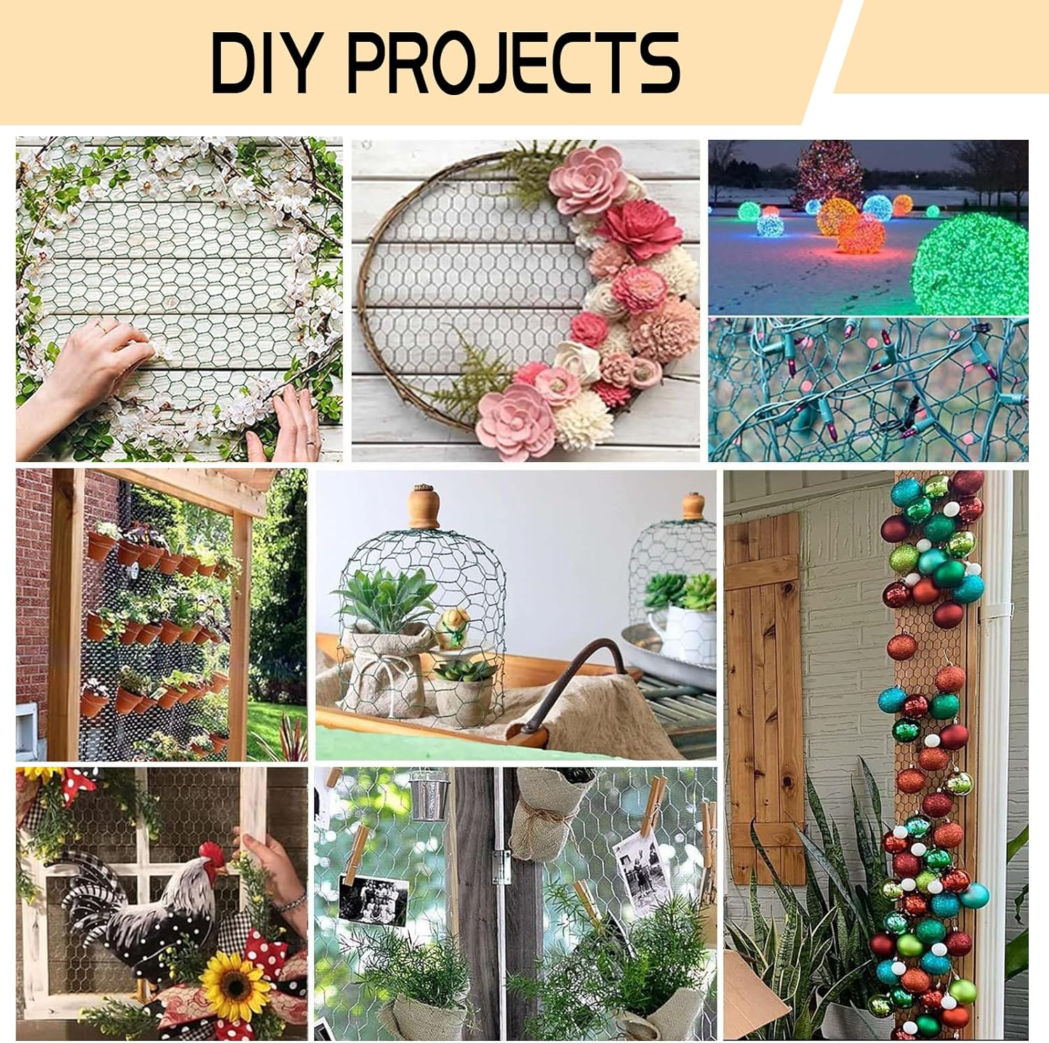 Chicken Wire 15.7In X 236In with a Pair of Gloves，1 Wire Cutter，50 Pcs Cable Zip Ties, Floral Chicken Wire Mesh 0.8In Hexagonal Galvanized PVC Coated Garden Netting Fence for Craft Poultry Garden image number 3