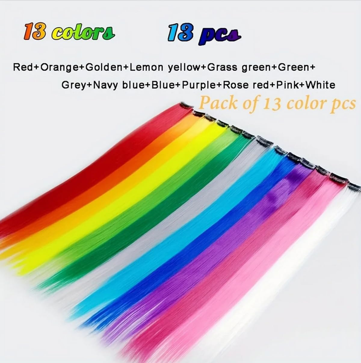 13Pcs Colored Hair Extensions, Rainbow Hair Extension for Women Girls, Multi-Colors Long Straight Hairpiece, 22 Inch Color Clip in Synthetic Hair Extensions Party Favore