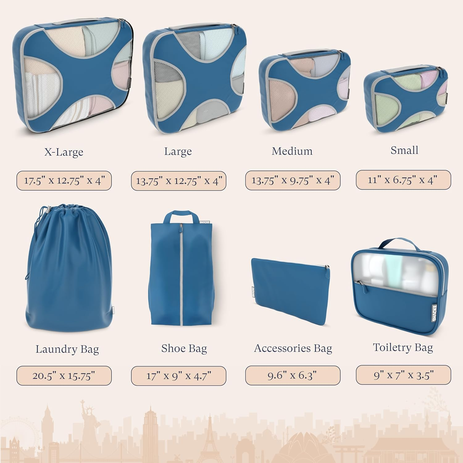 5 Set/8 Set Packing Cubes - Travel Organizers with Laundry Bag, 8 Set - Navy Blue, Set of 8, Set of 8 image number 3