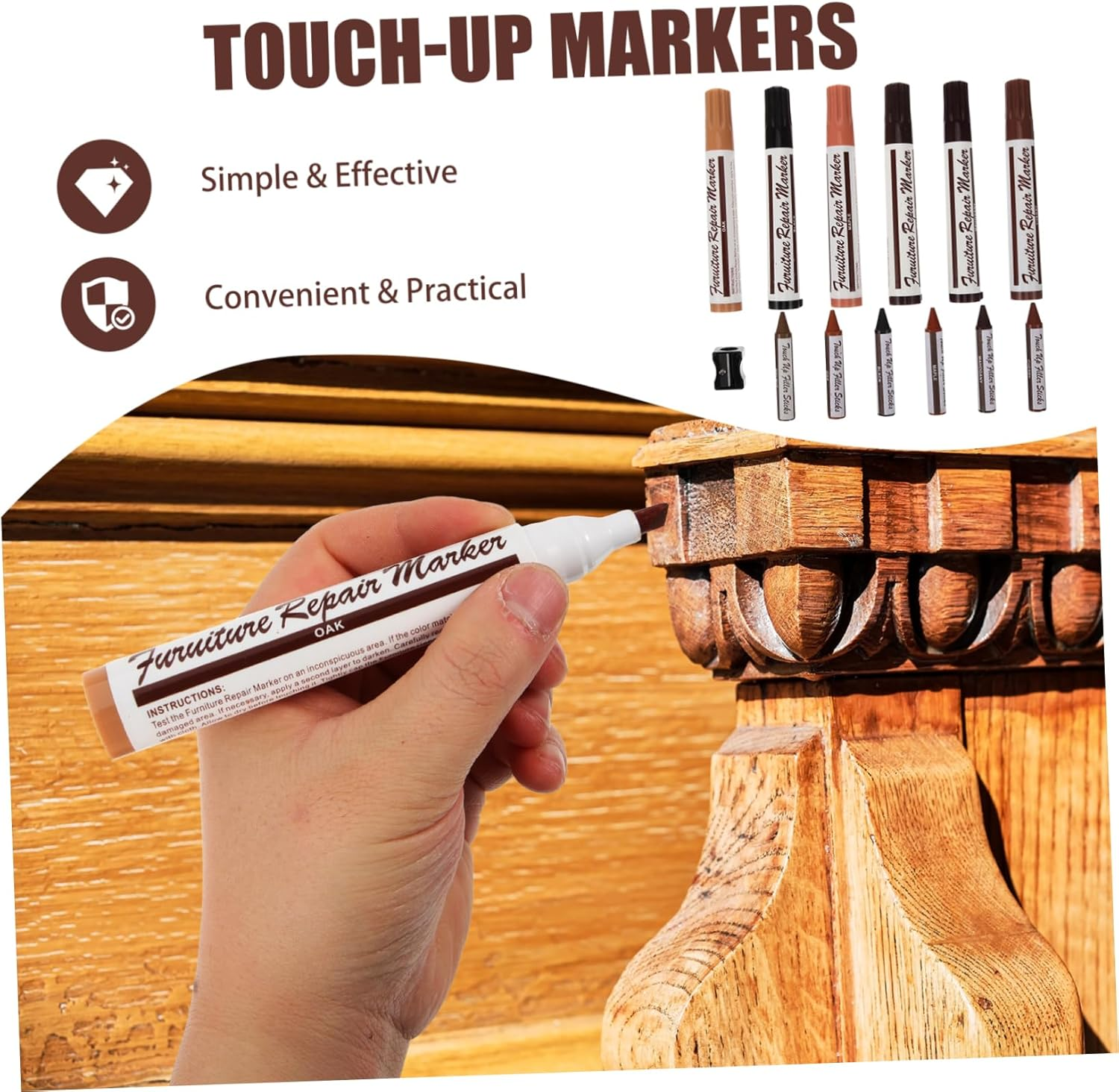 Ipetboom Furniture Repair Pen Portable Touch-Up Markers for Wood Furniture Floor Scratch Repair Kit Home Supplies image number 3
