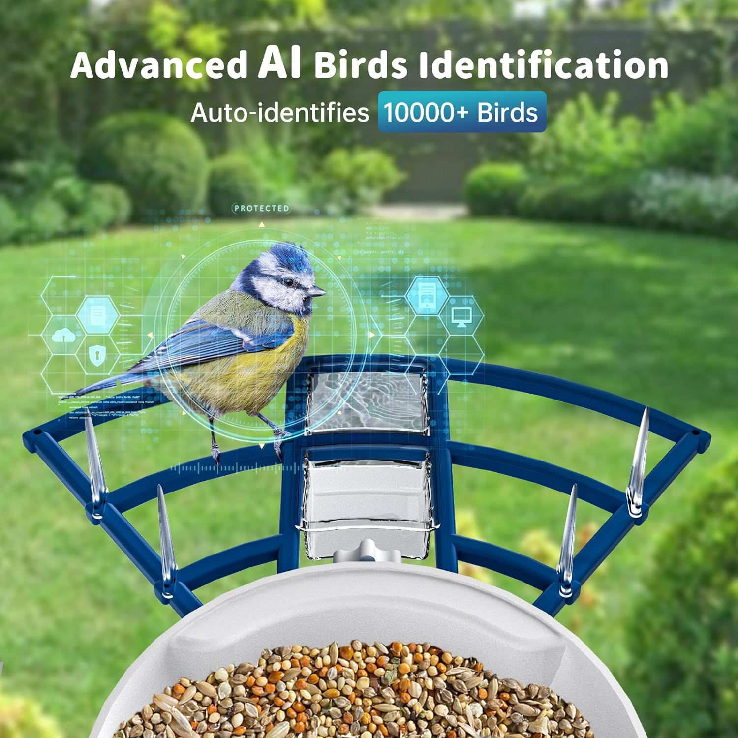 Smart Bird Feeder with Camera Solar Powered & AI Bi Rd Identification, 2.4Ghz Wifi Bird Feeders for Outdoors, 2K Live Video, Nstant Arrival Alerts - Best Gifts for Bi Rd Lovers（Indigo Blue） image number 2