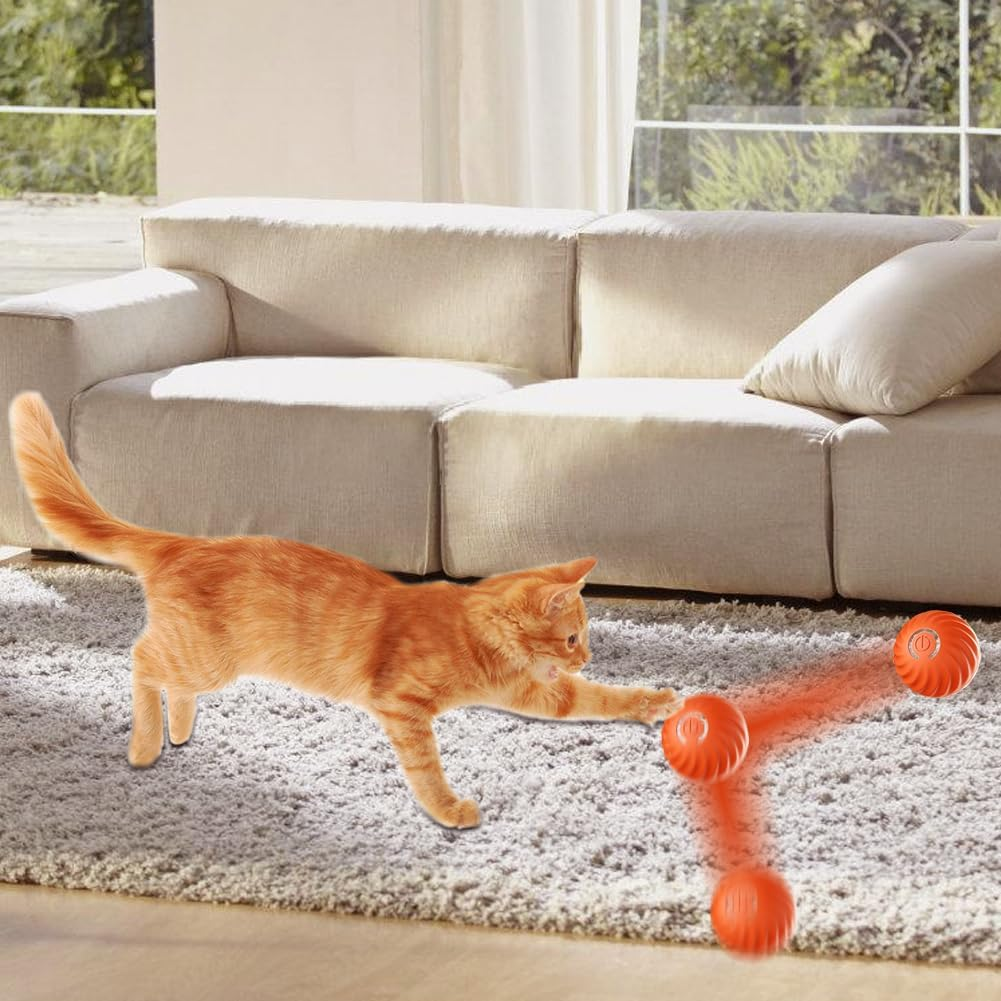 CEWROM Interactive Cat Toy, Self-Employment, 360&deg; Ball Cat Toy with LED Light and Rechargeable USB Battery, Intelligence Toy Ball for Indoor Cats (Orange) image number 3