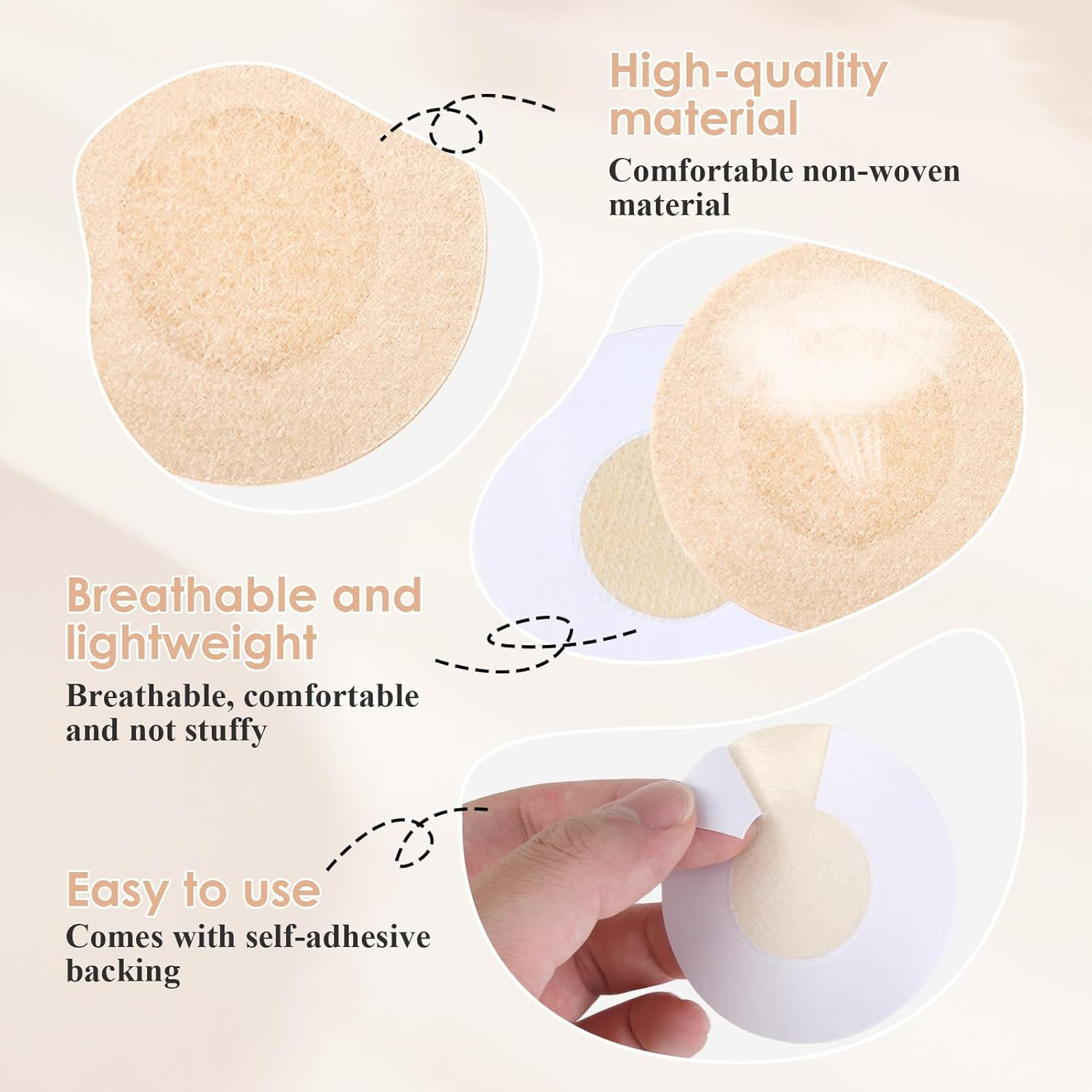 60 Pcs Disposable Nipple Covers, Breathable Self-Adhesive Pasties for Women & Men, Invisible Petal & round Shapes for Sports, Gym, Swimming (Nude) image number 4