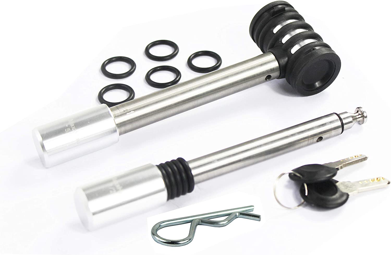 Maxxhaul 50151 Trailer Hitch Lock Pin Set 5/8 and 1/2 Inch with Locking System Anti-Rattle for 1-1/4" and 2" Class I,II,III,IV,V Hitches - Black Finish