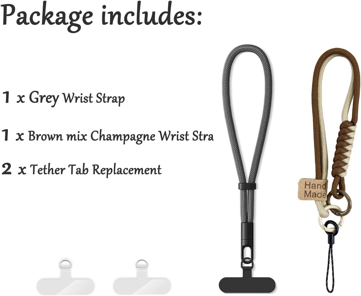 Phone Wrist Strap,2Pack Anti-Theft Phone Lanyard with 3 Tether Tabs Adjustable Hand Strap for Phone Camera Keys - Grey image number 3