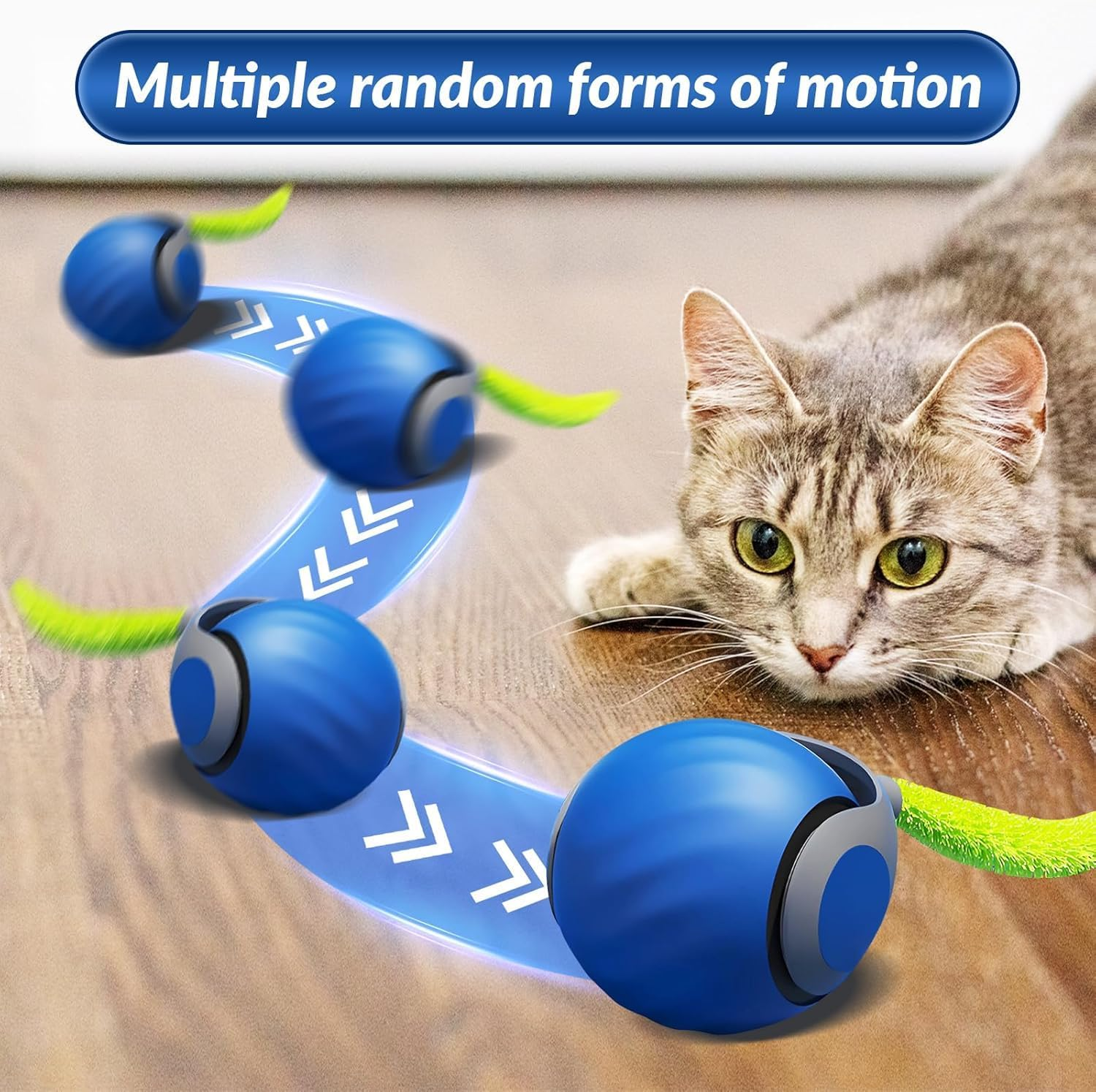 Interactive Cat Ball Toy, Rechargeable Pet Smart Chase Rolling Ball, Automatic Obstacle Avoidance Cat Toy with Anti-Scratch Cover for Bored Indoor Cat Exercise (Blue) image number 3