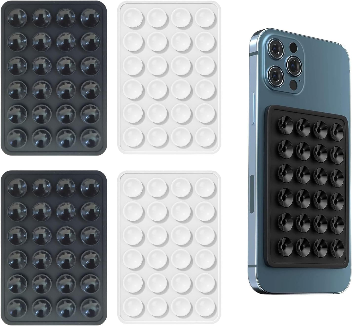 Mobile Phone Suction Cup, Silicone Suction Cups for All Mobile Phone Models, 4 Non-Slip Mobile Phone Holders for Selfies and Videos, Hands-Free, Durable and Easy to Use (2 Black + 2 White) image number 6