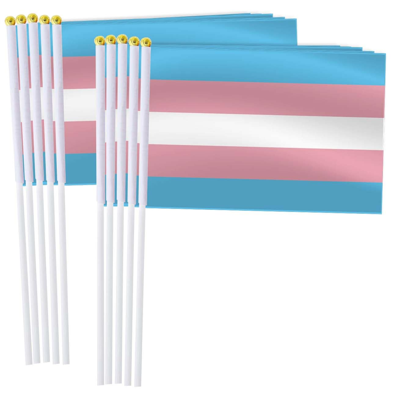 Transgender Rainbow Handheld Small Flag Set,10 PCS 5&times;8 Inch Mini Transgender Rainbow Lgbtq Pride Rainbow Hand Held Banner,Tiny Digital Printed Polyester Banner image number 1