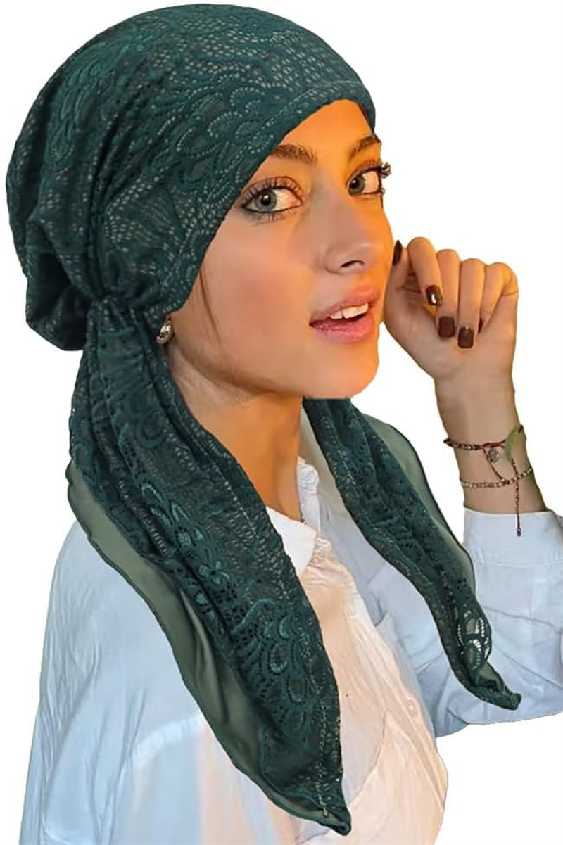 Chemo Headwear Slouchy Beanie Hats for Women Lace Headscarf Elastic Solid Color Turban Beanie Cap Lightweight Hat Scarf