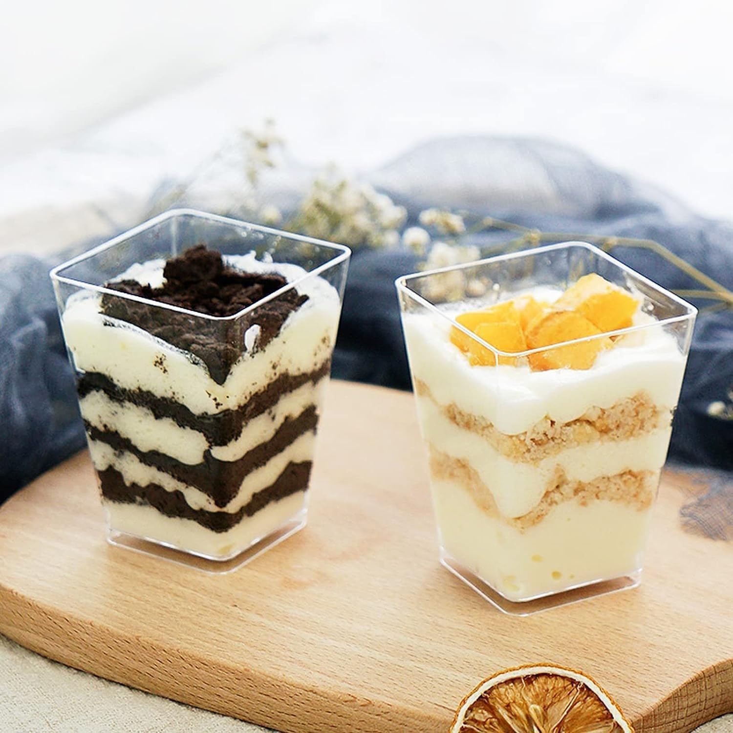 50 Pcs Square Dessert Small Cups, Reusable Mini with Spoons Clear Plastic Smal Party Appetizer Cups Parfait Yogurt Mousse Jelly Pudding Fruit Ice Cream image number 6