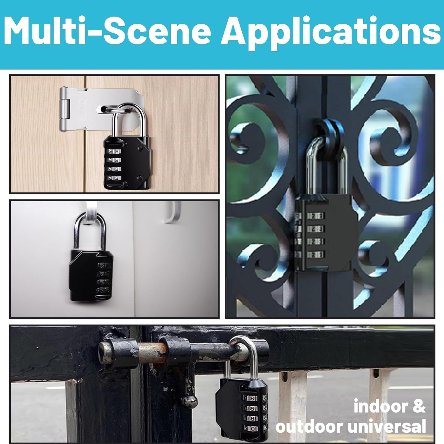 Combination Lock, 4 Digit Resettable Padlock for School Gym Sports Locker, Fence, Toolbox, Case, Cabinet Storage- Easy to Use and Set (Black) - Red image number 6