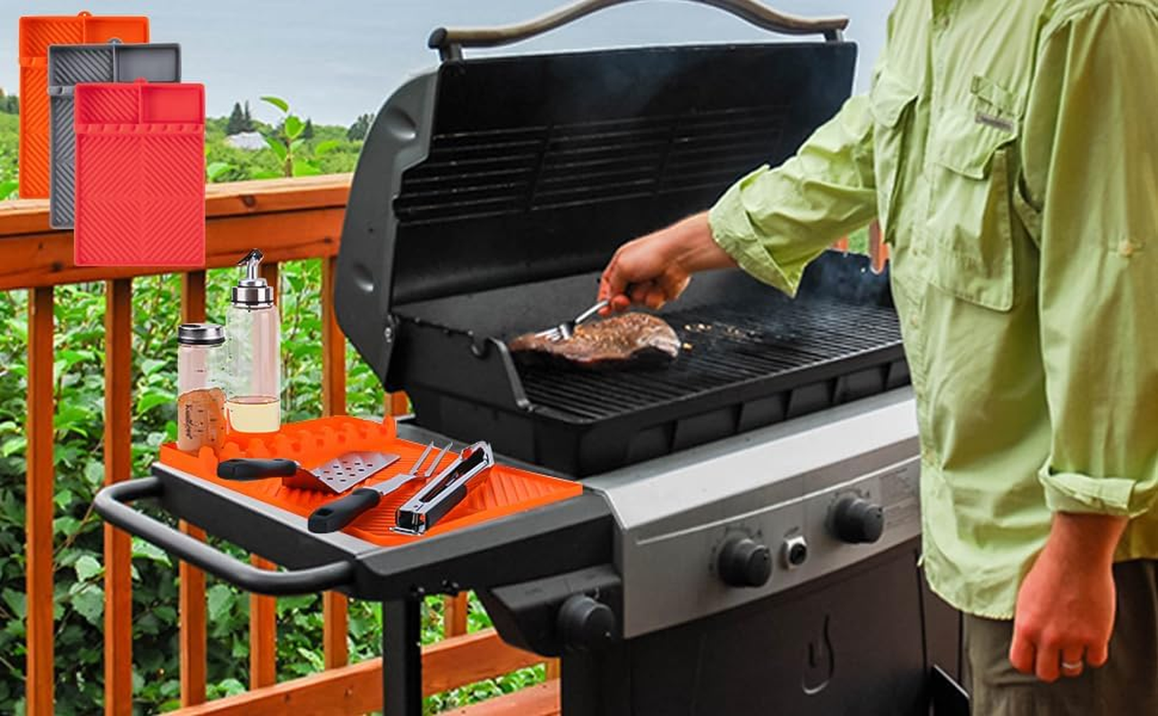 Griddle Mat Barbeque Grill Accessories Tools for Blackstone, Side Shelf Mat Grill Pad for Outdoor Grill Kitchen Counter Spatula Silicone Mat with Drip Pad for Kitchen, Cooking ﻿ (Gray) image number 4