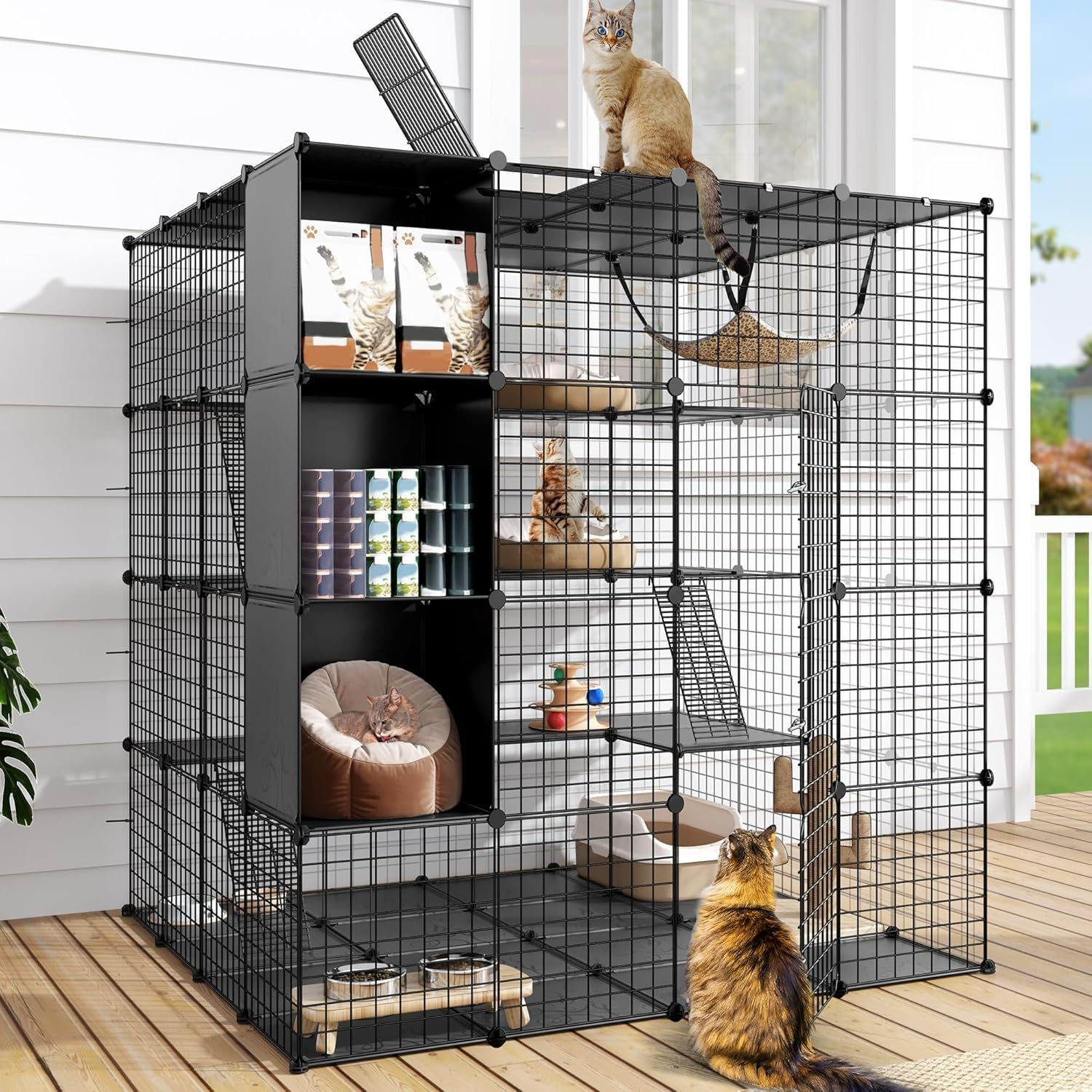 Advwin Large Cat Cage with Storage Cube 141 X 141 X 142Cm, 4 Tiers Cat Kennel DIY Indoor Catio Cats Enclosures, Metal Cat Playpen with Large Hammock for 1-4 Kittens image number 5