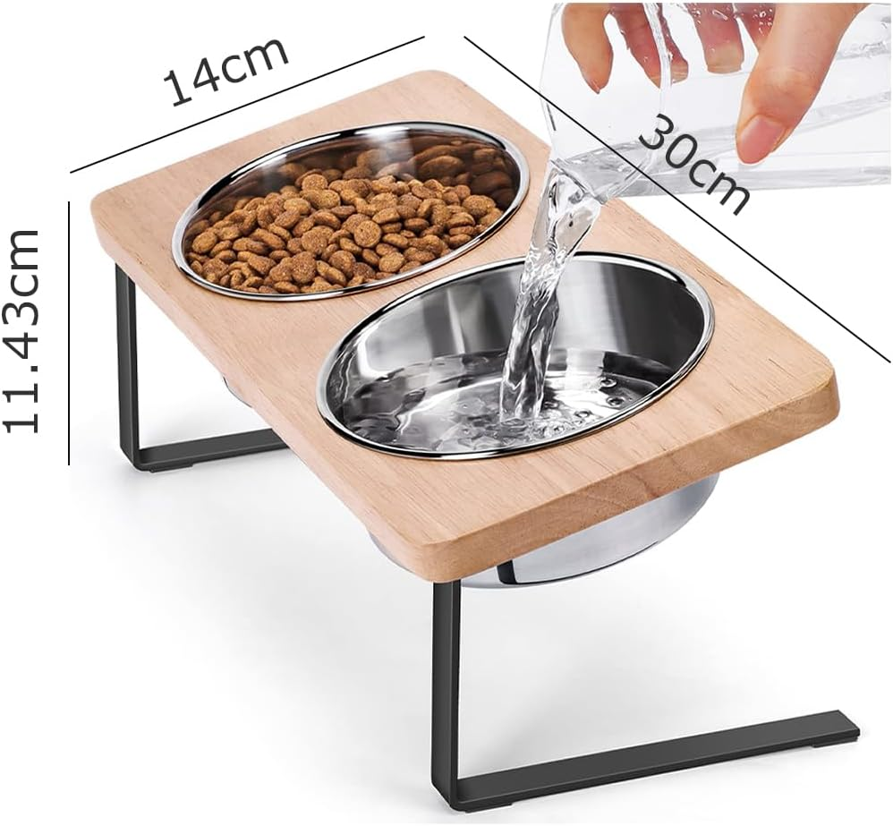 Elevated Cat Bowls with 2 Holder, Portable Pet Bowl Holder, Pet Bowls Stand, Raised Food Feeding Dishes, Bowl Holder Suitable for Medium Large Animals (Wood, 30&times;15&times;16 CM) image number 1