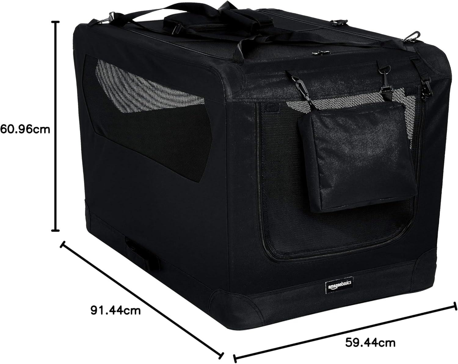 Amazon Basics Folding Portable Soft Pet Dog Crate Carrier Kennel - 91 X 60 X 61 Centimeters, Black