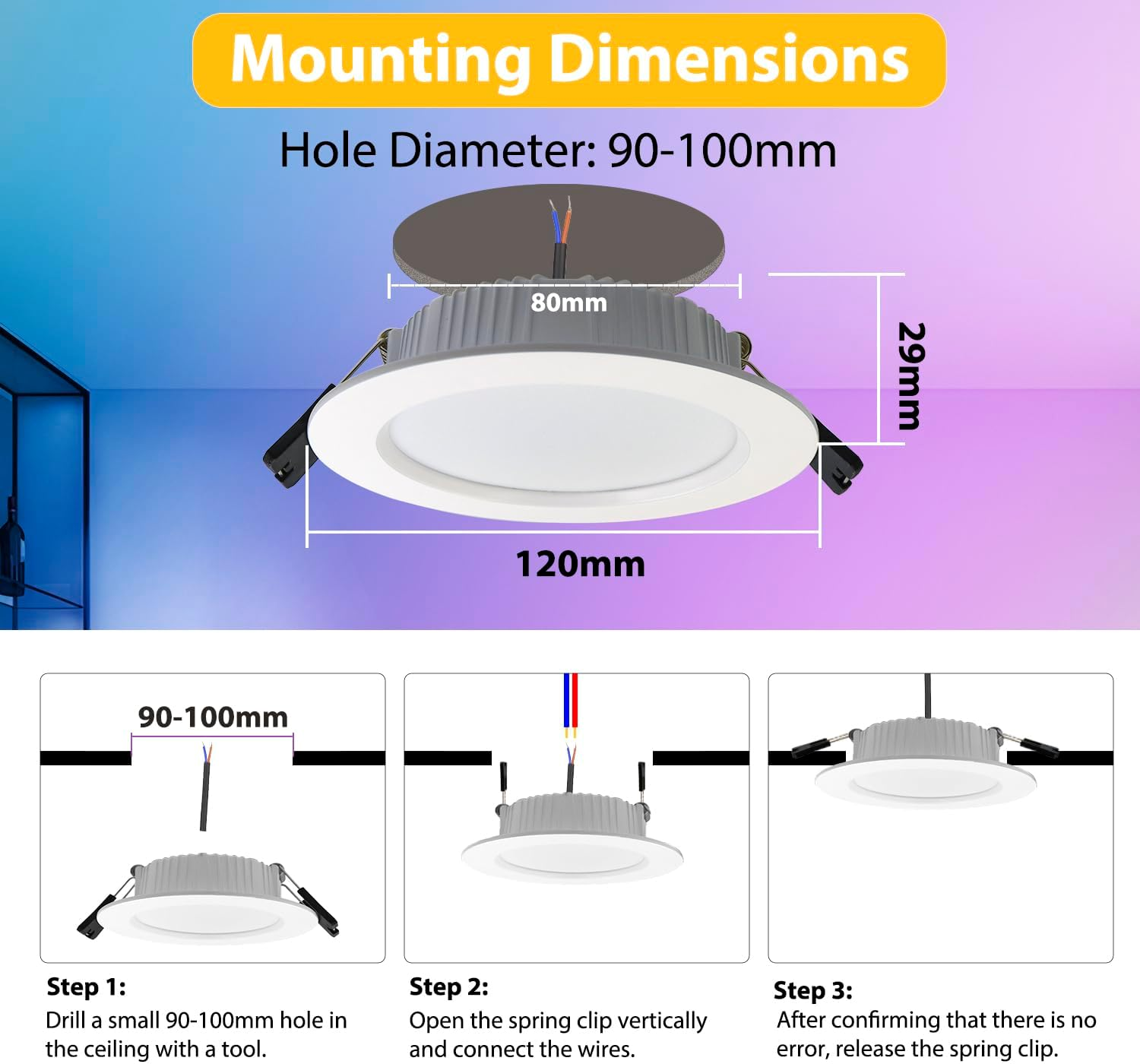 Arotelicht 10W Smart Downlight, Dimmable RGBW CCT 2700K-6500K LED Ceiling Light, Recessed 90-100Mm Cutout, Bluetooth APP Control Color Chaning Led down Lights for Ceiling image number 4
