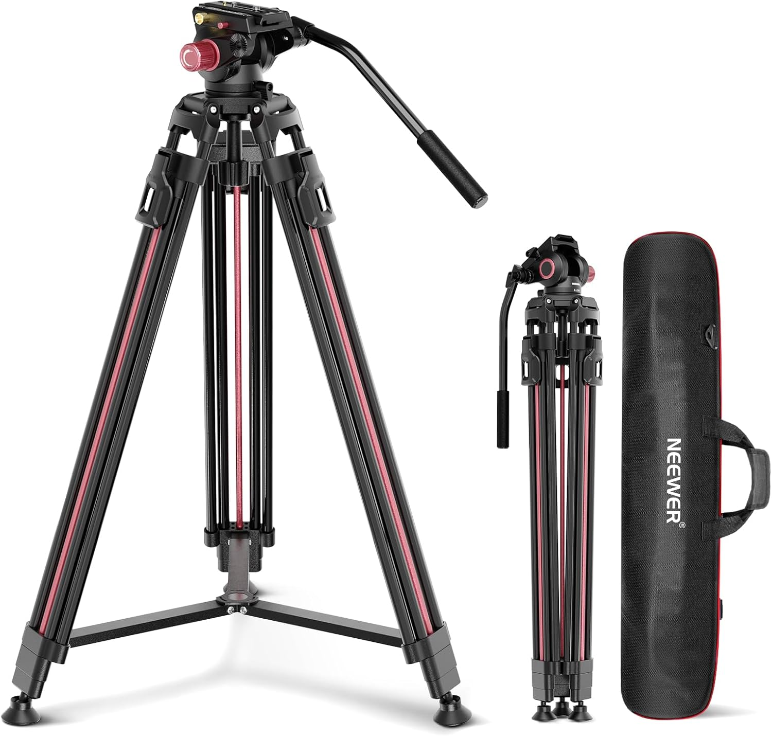 NEEWER 79"/2M Video Camera Tripod with Fluid Head, One Step Quick Release Aluminum Heavy Duty Tripod Stand, QR Plate Compatible with Canon Nikon Sony DSLR Camera Camcorder, Max Load 17.6Lb, LL38 image number 4