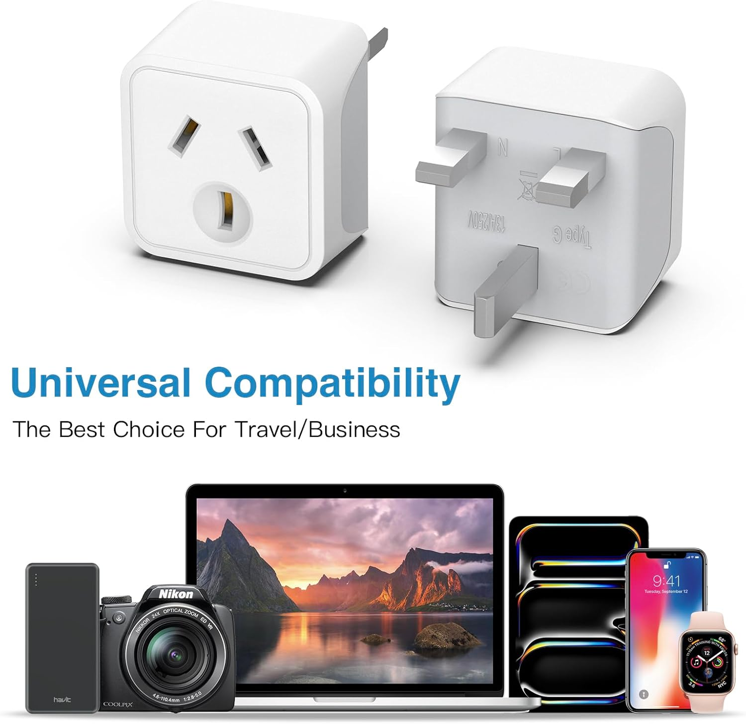 UK Travel Adapter, Dozianai Pack of 2 AU to UK Plug Adapter Grounded Type G Travel Power Plug for Ireland, England, Scotland, Kenya,Singapore,British,Uganda,Hong Kong and More-White image number 3