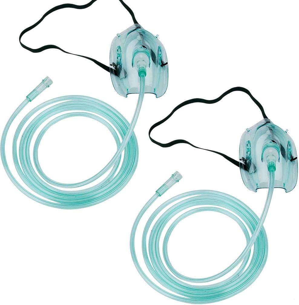 2 Package - Adult Europe Oxygen Mask with 6.6' Tubing and Adjustable Elastic Strap - Size L image number 2