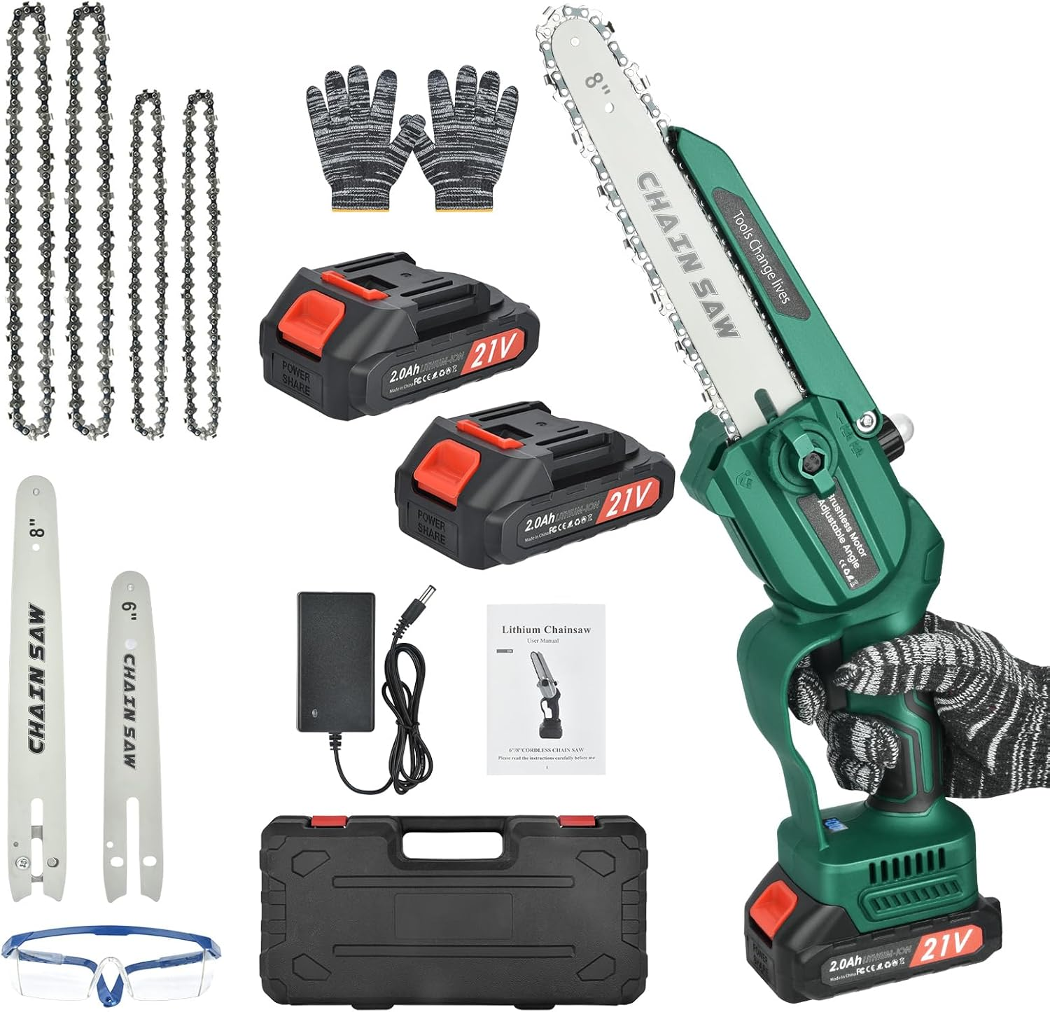 6&8 Inch Electric Mini Chainsaws - Small One-Handed Household Cordless Chainsaw Labor-Saving Garden Cutting Tool with 2 Large-Capacity Batteries image number 3