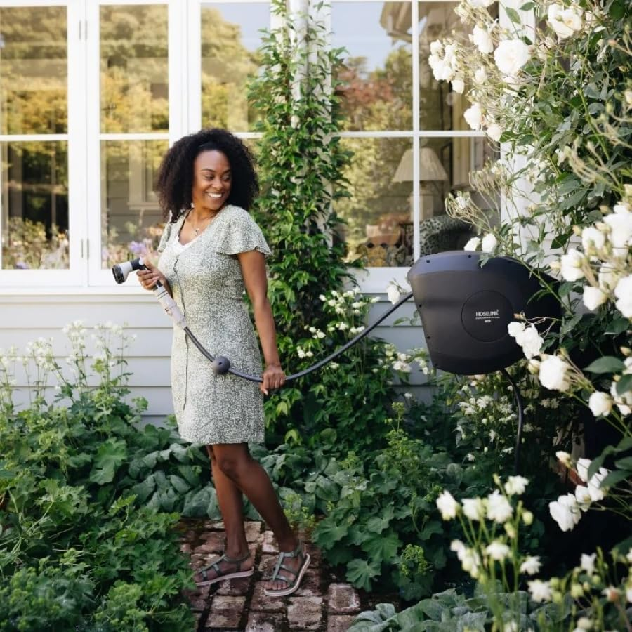 HOSELINK 30M Retractable Garden Hose Reel (Charcoal), 8-Pattern Spray Nozzle, Uv-Stabilized Kink-Free Hose, Wall Mounted Complete Watering Solution for Backyard, Garden & Outdoor image number 5