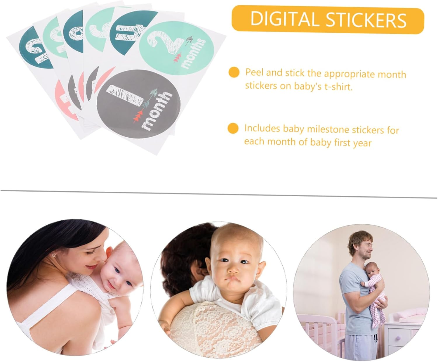 Milestone Stickers for Newborn Monthly Adhesive Wall Decals for Milestone Photography image number 2