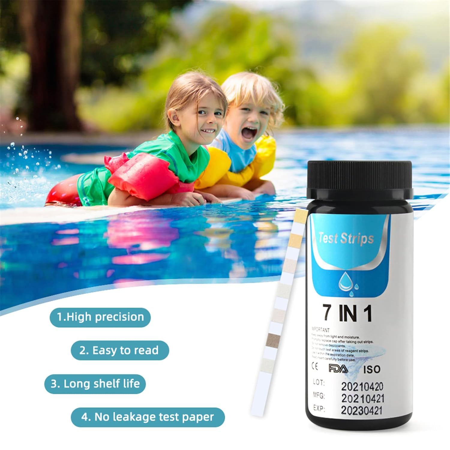 Maiju 7-In-1 Test Strips Spa and Pool Test Strips Tester Testing Kit for Total Hardness/Total Chlorine/Free Chlorine/Bromine/Ph/Total Alkalinity/Nitrite 50Ct image number 2