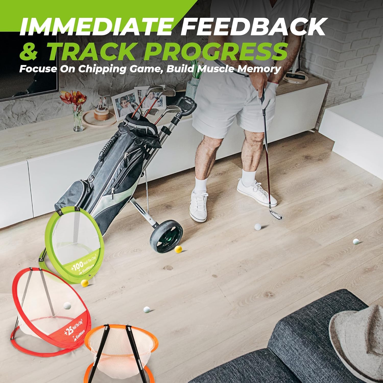 Golfguru Golf Chipping Net, Score Marked 3 Color Golf Practice Net with Dual-Turf Golf Mat, Portable Carry Bag, Chipping Golf Net for Indoor and Outdoor Training image number 5