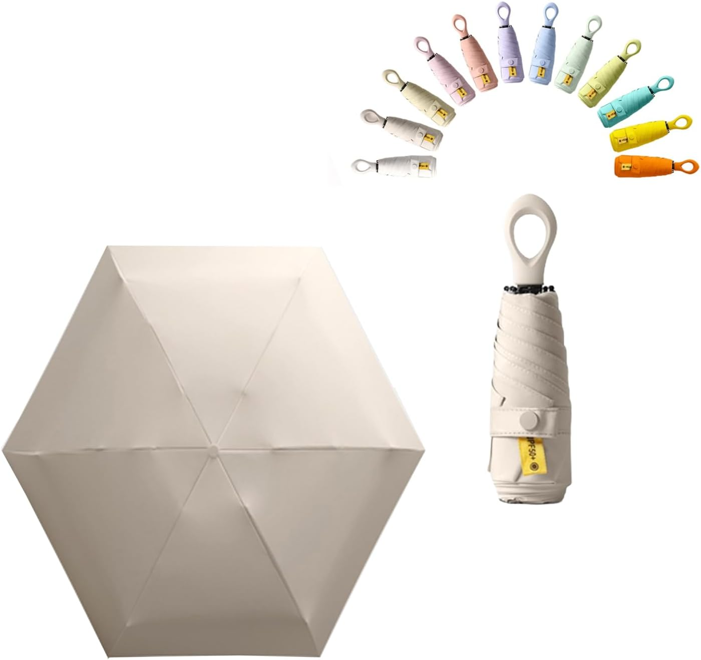 Mini Sun Travel Umbrella Ring Handle Coating Layer Fabric Compact Folding Purse Umbrella/Lightweight Small Portable Backpack/Rain Sun/Blocking/Anti UPF 50 UV Protection 99.9% Men Women Kids