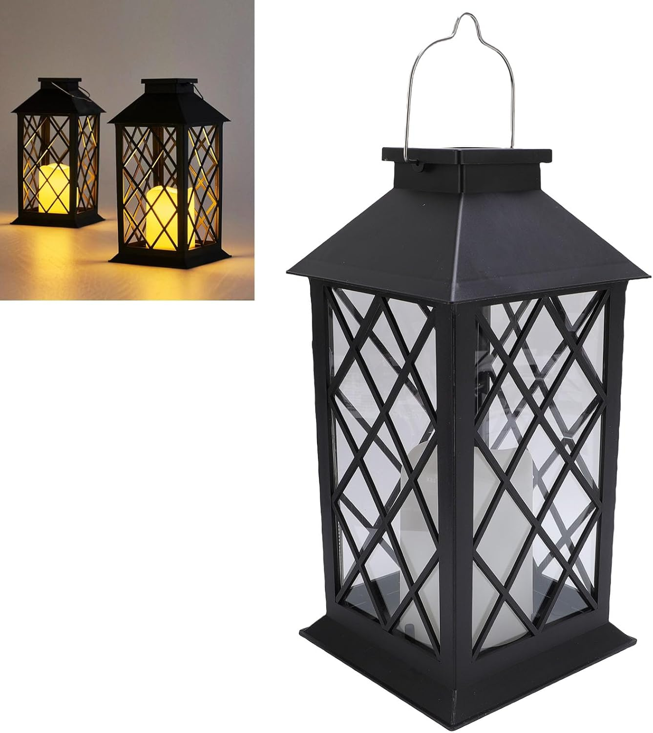 Viagasafamido Solar Yard Lantern Outdoor Garden Lantern Hanging with Built -In Solar Panel LED Flickering Flameless Candle for Terrace Pathway Tabletop Decorative Decorative