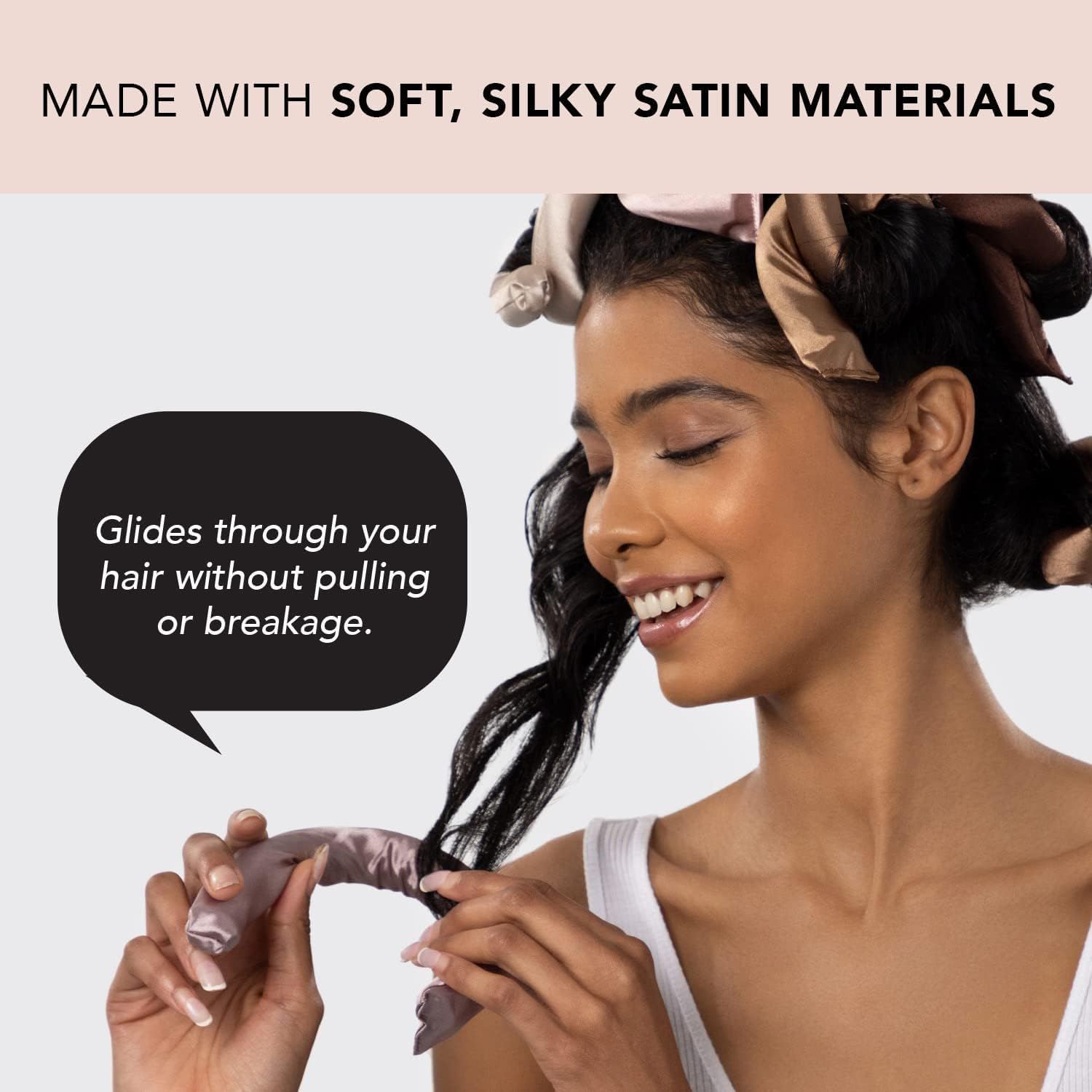 Satin Heatless Curling Rod Set for Overnight Curls &ndash; 6Pcs No-Heat Hair Rollers for Sleeping, Gentle Waves & Voluminous Curls image number 4