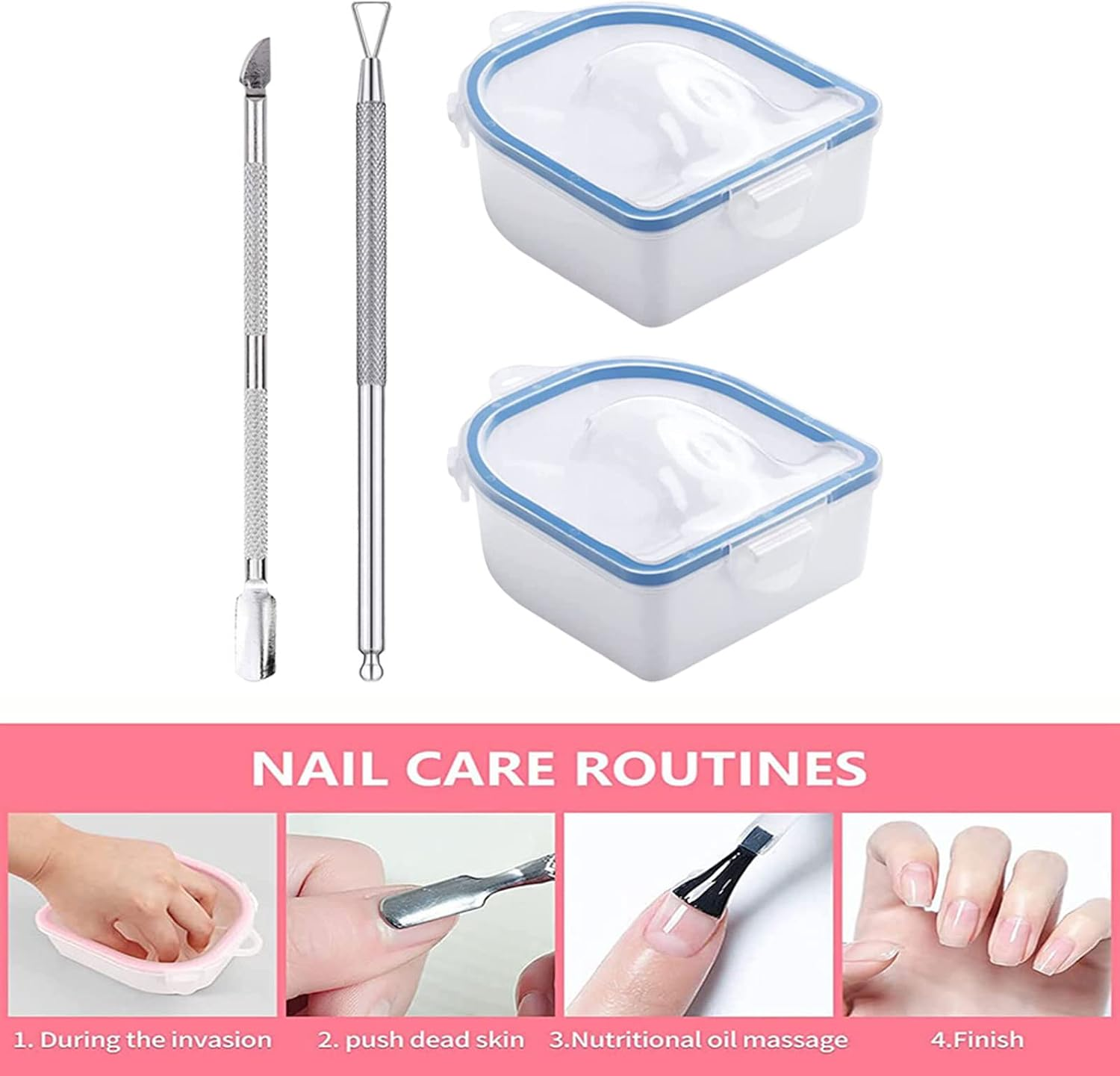 Koolsoo 2X Nail Soaking Bowls Nail Soak off Bowl Double Layer Professional Dip Powder Remover Tools Nail Art Tool for Hands Acrylic Nails Home Salon, Blue