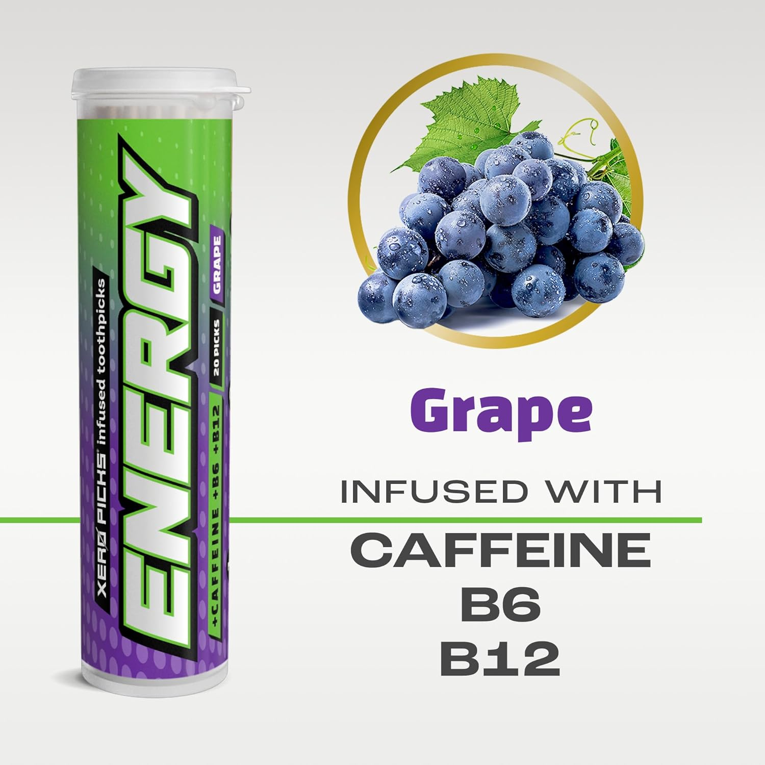 Xero Picks Energy Infused Flavored Toothpicks with Caffeine, B12 and B6-60 Picks (3 Pack) (Grape) image number 6