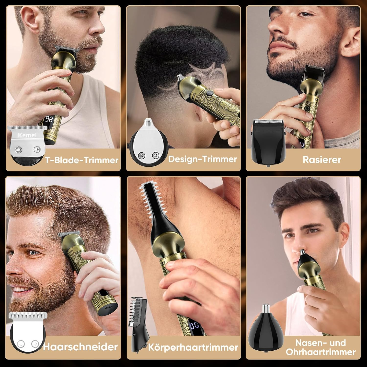 KEMEI Hair Trimmer Beard Trimmer Men'S Hair Trimmer with 6 Cutting Heads, Trimming Hair, Beard, Nose, Ears and Body Hair, Shaving, LED Display image number 3