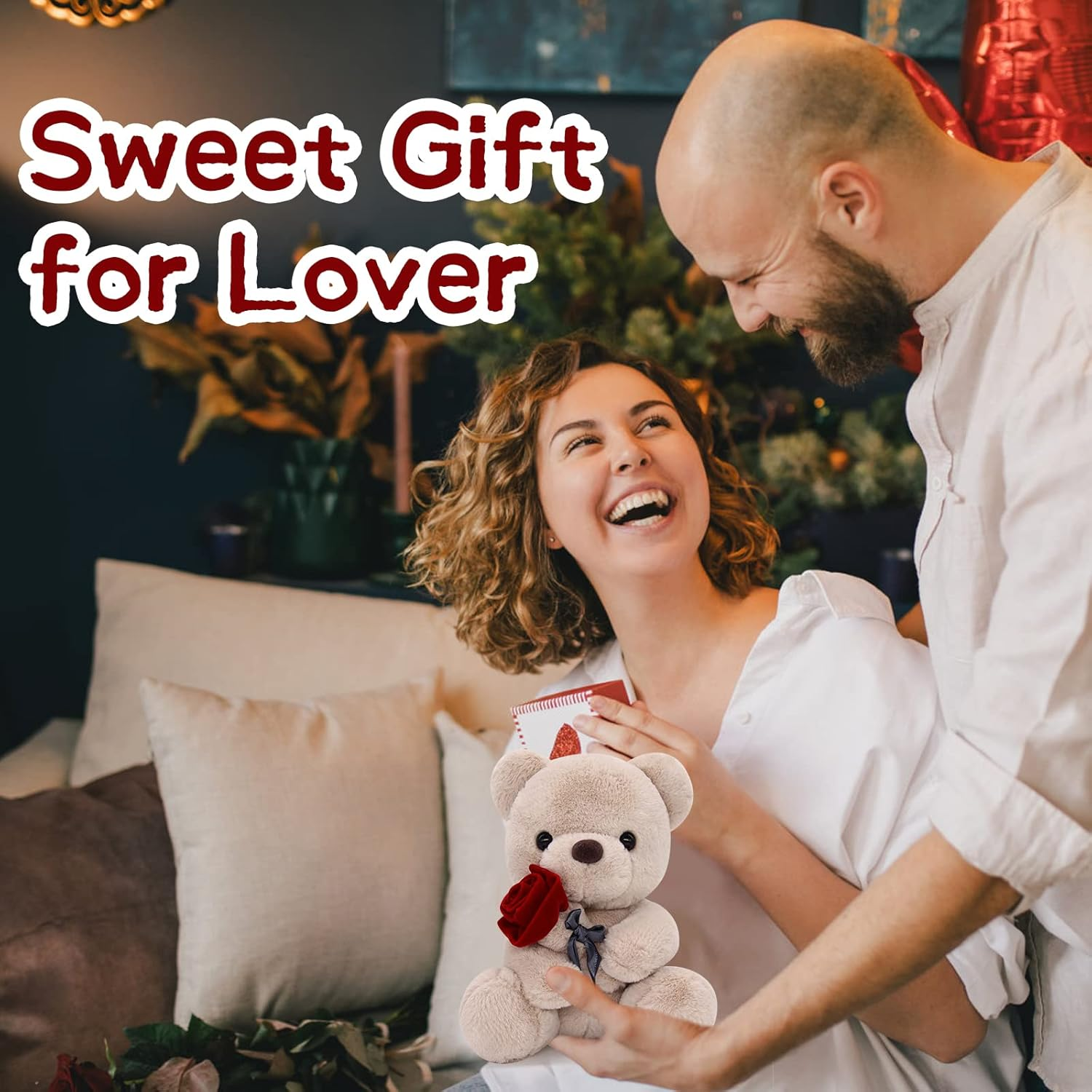 Teddy Bear Plush Toy Teddy Bear Stuffed Animal with Rose, Kawaii Brown Stuffed Teddy Bear Plush Bear Bear Plushie Toy for Kids Girl Girlfriend Birthday Valentine'S Day Gifts