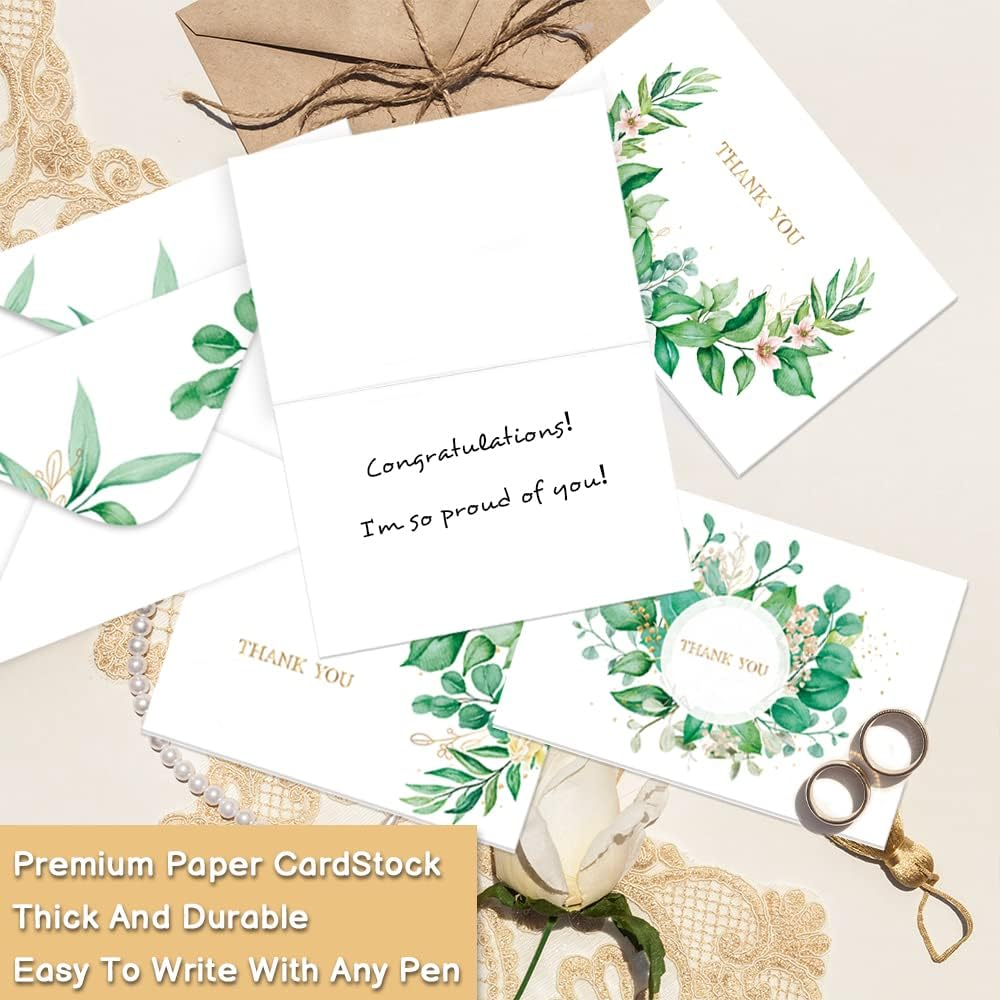 Paper Master 100 Thank You Cards, 4X6 Inch Assortment Blank Thank You Cards with Envelopes and Stickers,Perfect Greenery Greeting Cards for Wedding,Baby Shower, Bridal Shower and All Occasions image number 3