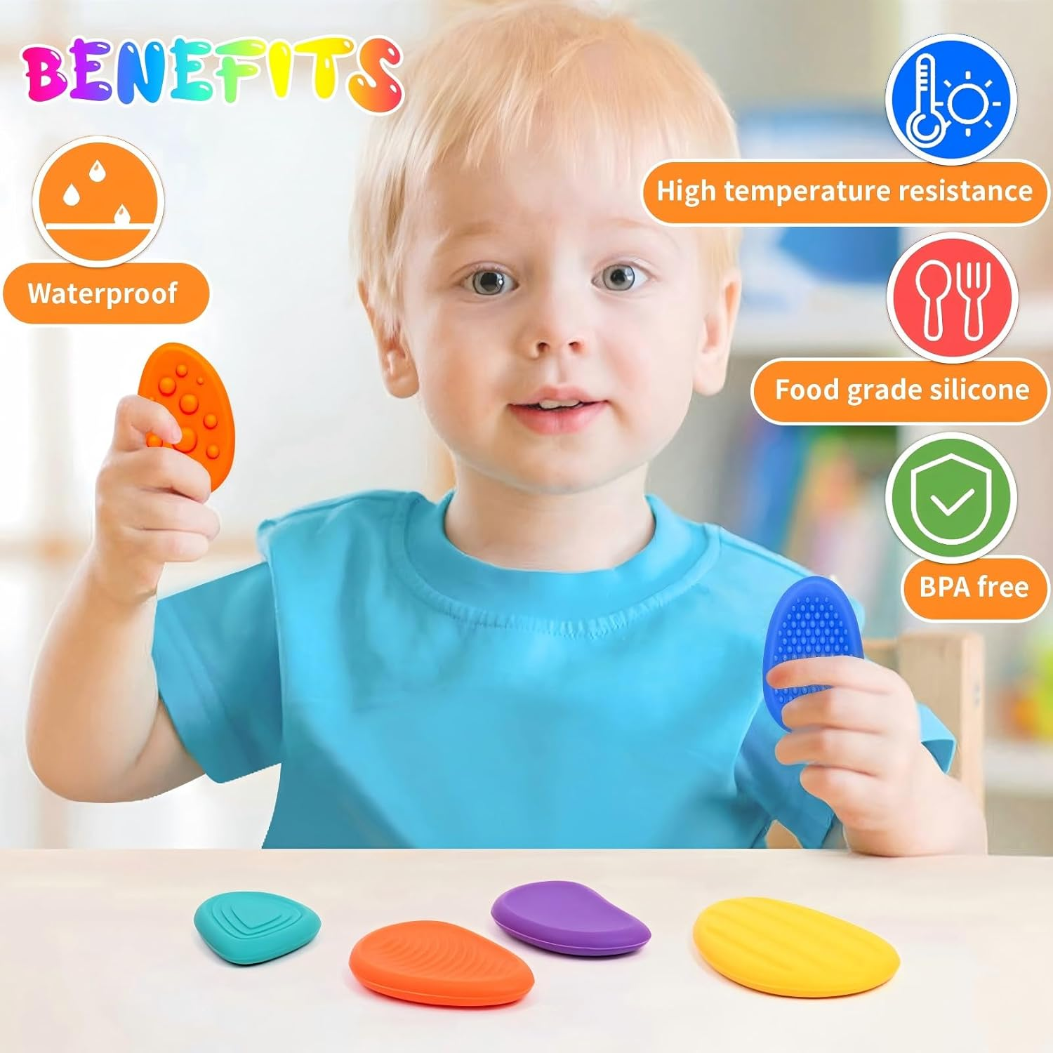 Fidget Toys Sensory Stone for Kids - 6 Pack Textured Soft Worry Stone for Autism Toddler Girls Boys Adults Calming, Fidget Stress Toys for Students Anxiety Relief - Small Prizes Fidget Spinner image number 2