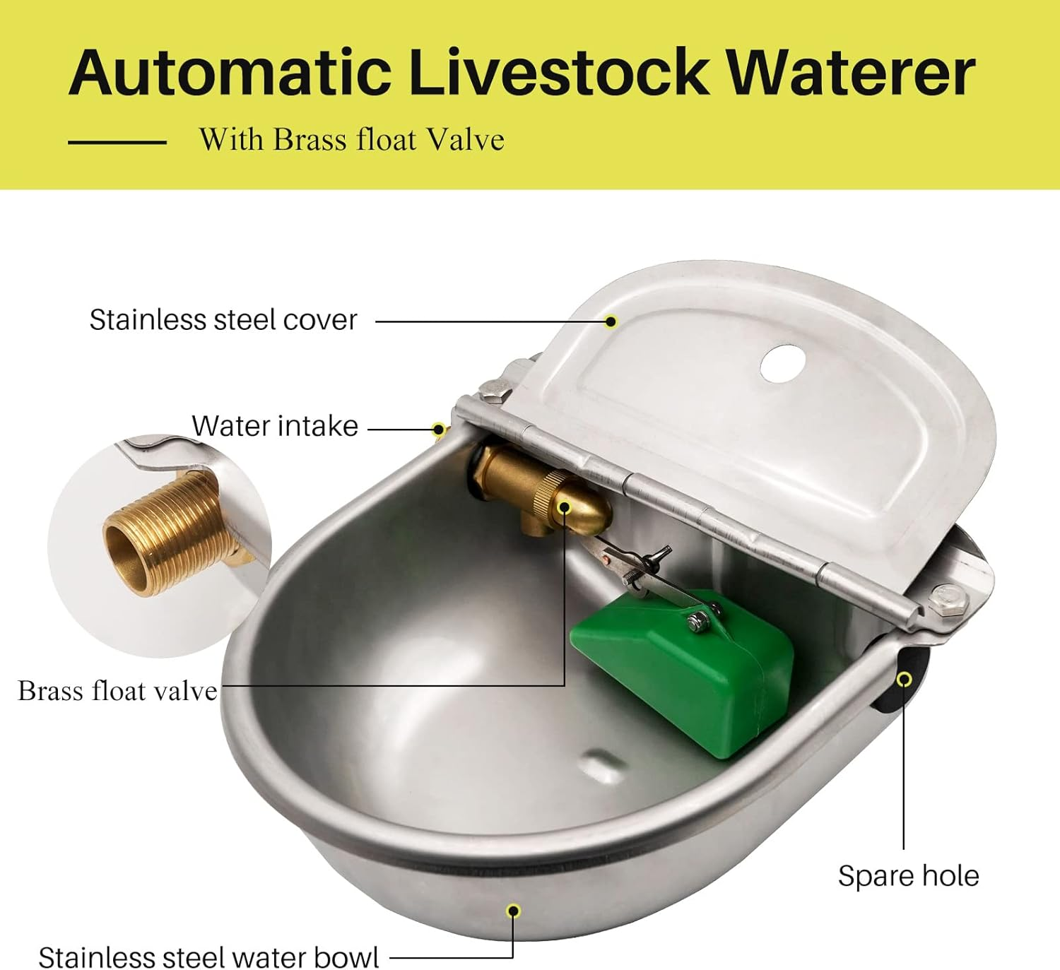 Automatic Horse Drinking Water Bowl with Float Valve Upgraded Stainless Steel Water Feeder Trough for Livestock Cow Sheep Goat Cattle Hog Dogs image number 4